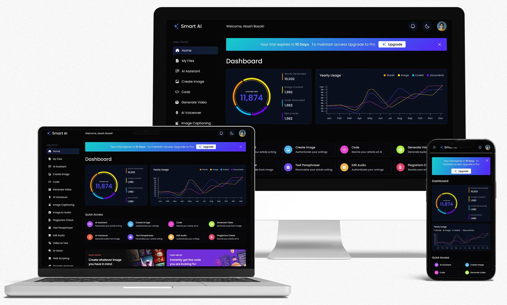 Yapay Zeka İçerik Üretici SaaS Platformu, Yapay Zeka Görüntü, Ses, E-posta, Yapay Zeka Sohbet, WordPress Eklentisi, Veri Analizi
