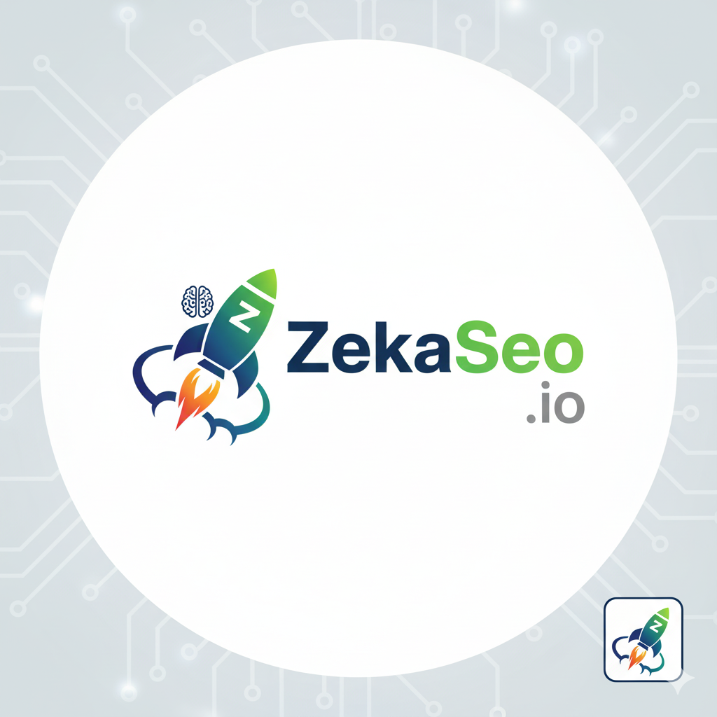 ZekaSeo.io logosu, roket simgesi ve beyin ikonu, teknoloji SEO temalı tasarım