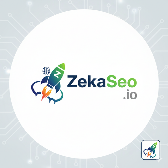 ZekaSeo.io logosu, roket simgesi ve beyin ikonu, teknoloji SEO temalı tasarım
