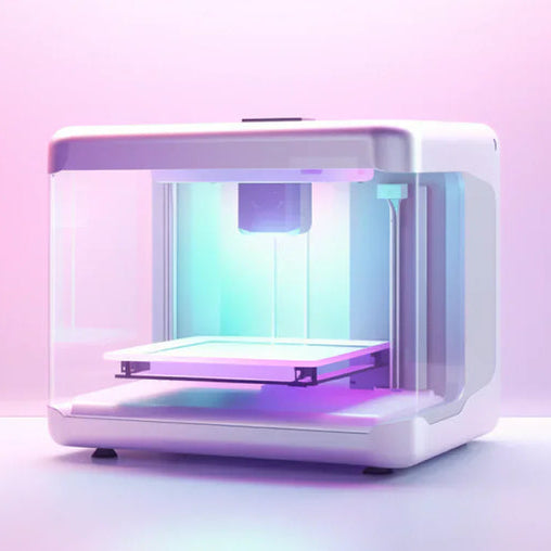 Pembe ışık altında masaüstü 3D yazıcı, modern teknoloji ve baskı makinesi