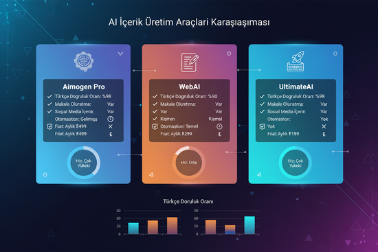 AI İçerik Üretim Araçları Karşılaştırması: Aimogen Pro vs WebAI vs UltimateAI - Hangisi Sizin İçin?