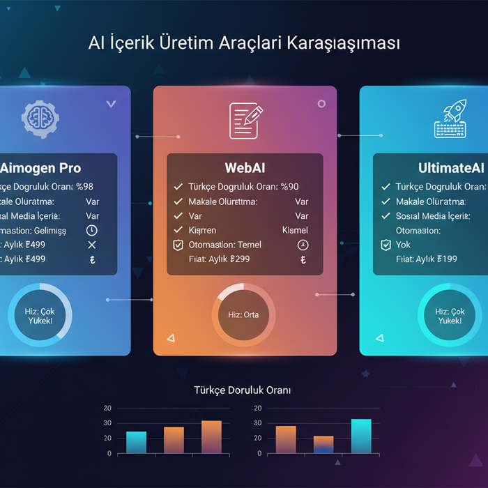 AI İçerik Üretim Araçları Karşılaştırması: Aimogen Pro vs WebAI vs UltimateAI - Hangisi Sizin İçin?