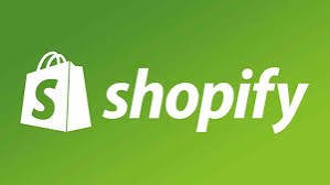 Shopify logosu, beyaz alışveriş çantası simgesi ve yeşil arka plan üzerinde