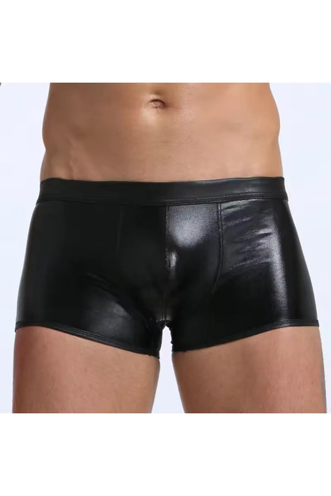 Fantezi Deri Görünümlü Seksi  Siyah Erkek Boxer  - Fantezi Tanga BC4605