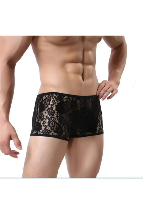 Fantezi Dantelli Seksi Siyah Erkek Boxer - Seksi Erkek İç çamaşırı BC4612