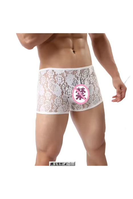 Fantezi Dantelli Beyaz Seksi Erkek Boxer - Erkek İç çamaşırı BC4613