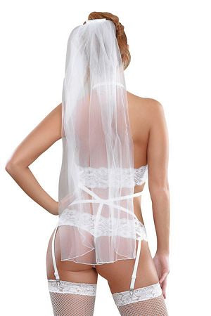 Fantezi Duvaklı Dantelli  Seksi Gelin Jartiyer Takımı Çorapsız BC2376