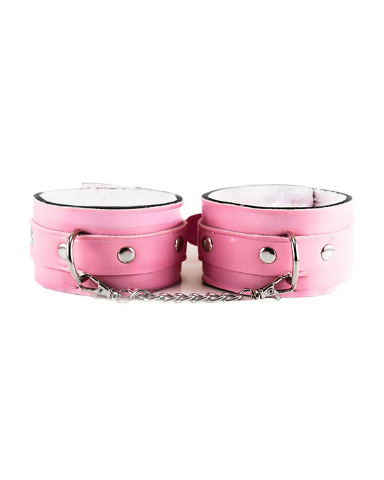 Fantezi Deri Seksi Pembe Kedi Maske Kelepçe Kırbaç Seti ( 3'lü set) BC5368