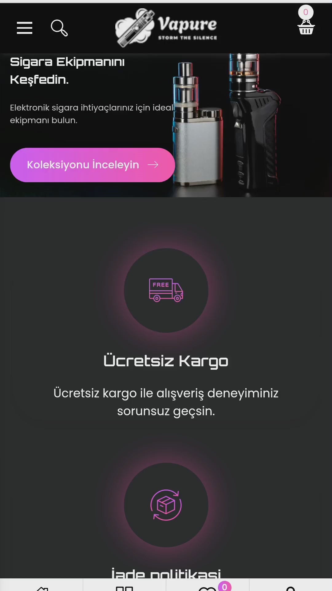 Vapure - Elektronik Sigara ve E-Likit Mağazası Shopify Teması