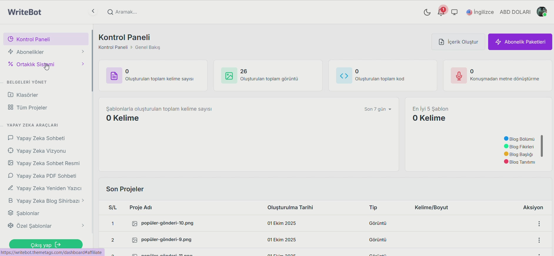 WriteBot - Yapay Zeka İçerik Oluşturucu SaaS Platformu