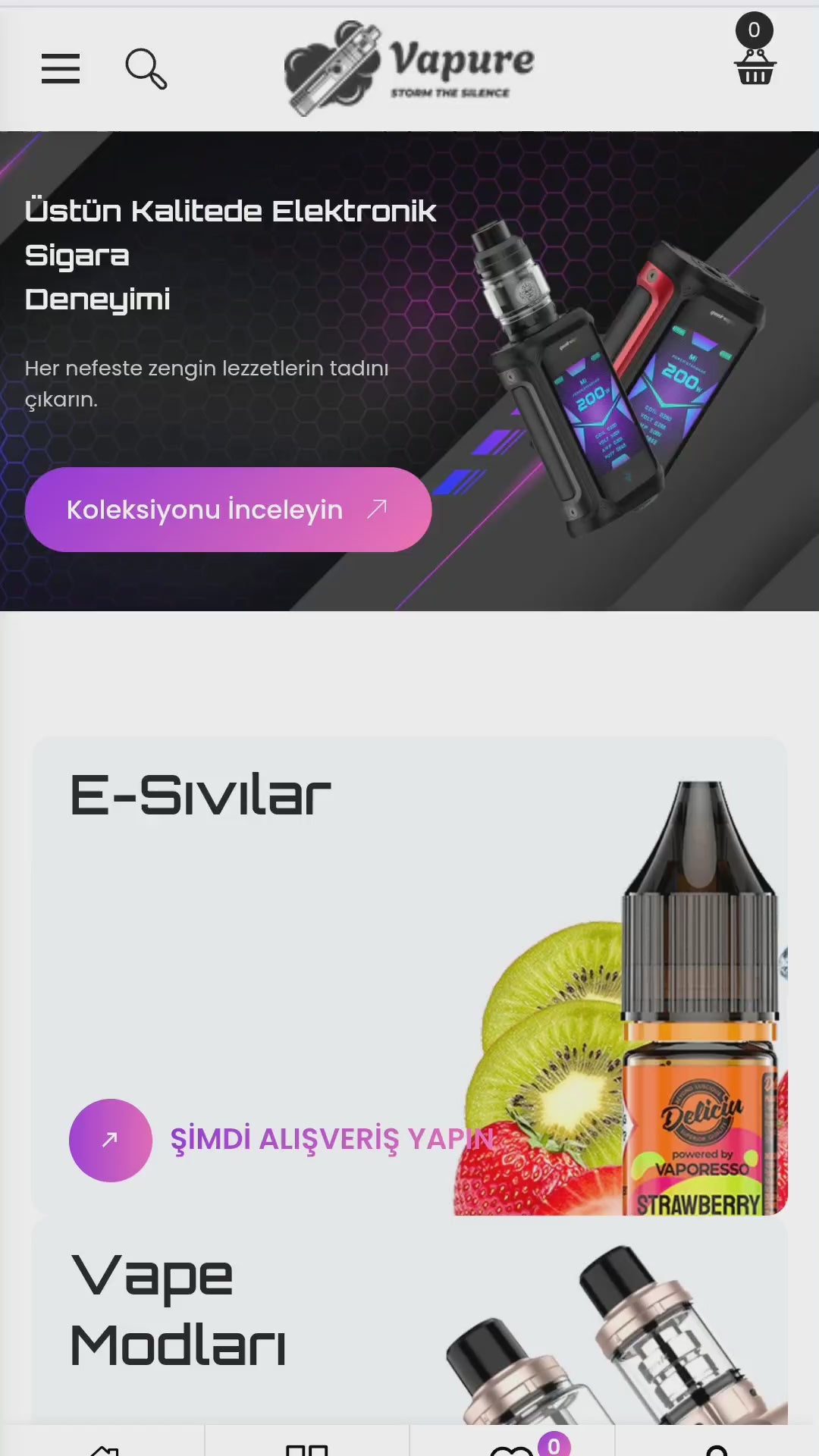 Vapure - Elektronik Sigara ve E-Likit Mağazası Shopify Teması