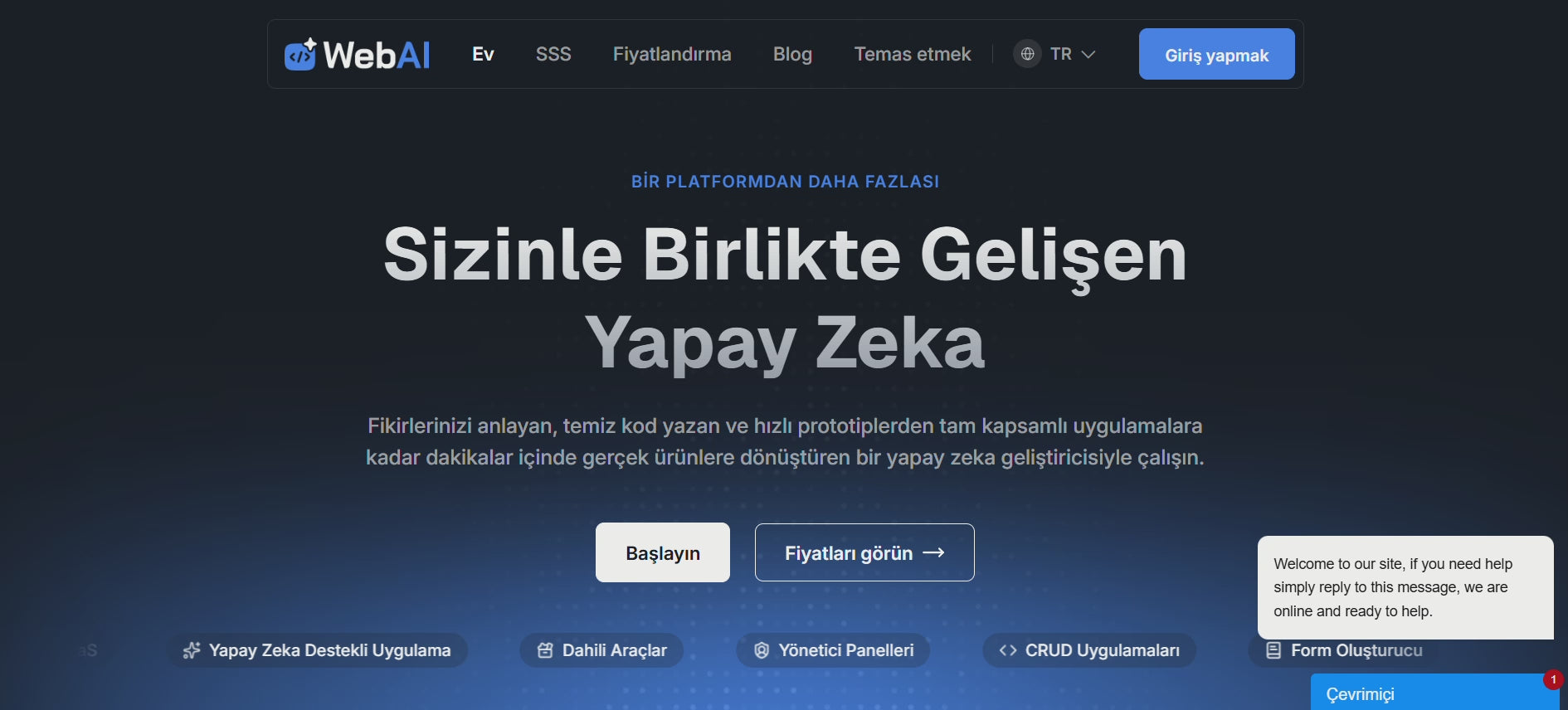 WebAI - Yapay Zeka Destekli Kodsuz Web Sitesi Oluşturucu SaaS Platformu