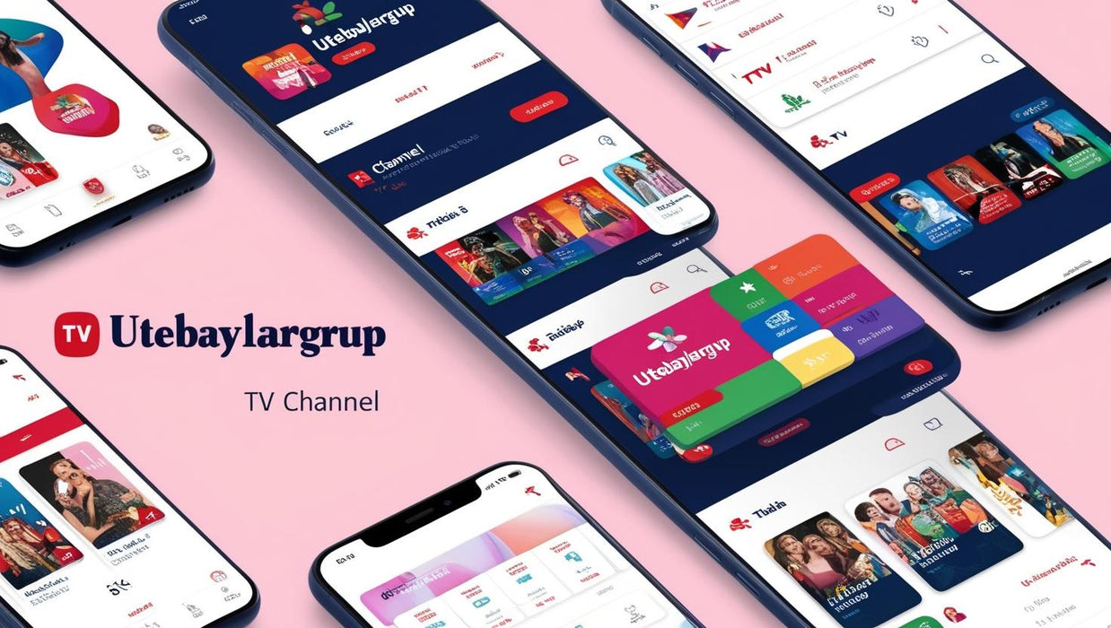 Utebaylargrup TV uygulaması ana ekranları, farklı renkli film ve dizi kategorileriyle mobil arayüz