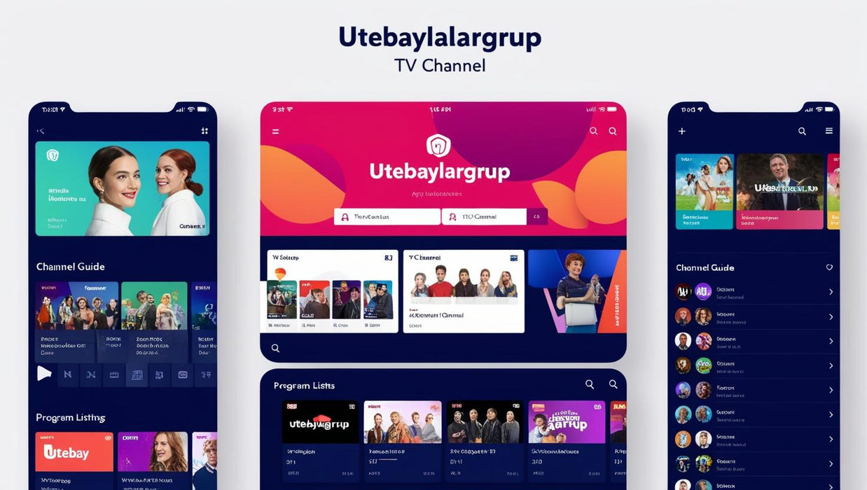 Utebaylargrup TV kanalı arayüzü, program listeleri, kanal rehberi ve farklı ekranlarda çeşitli dizi ve programlar