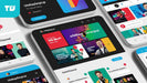 Akıllı telefon ve tablet ekranlarında TV kanalı uygulaması arayüzü, multimedya içerik gösterimi